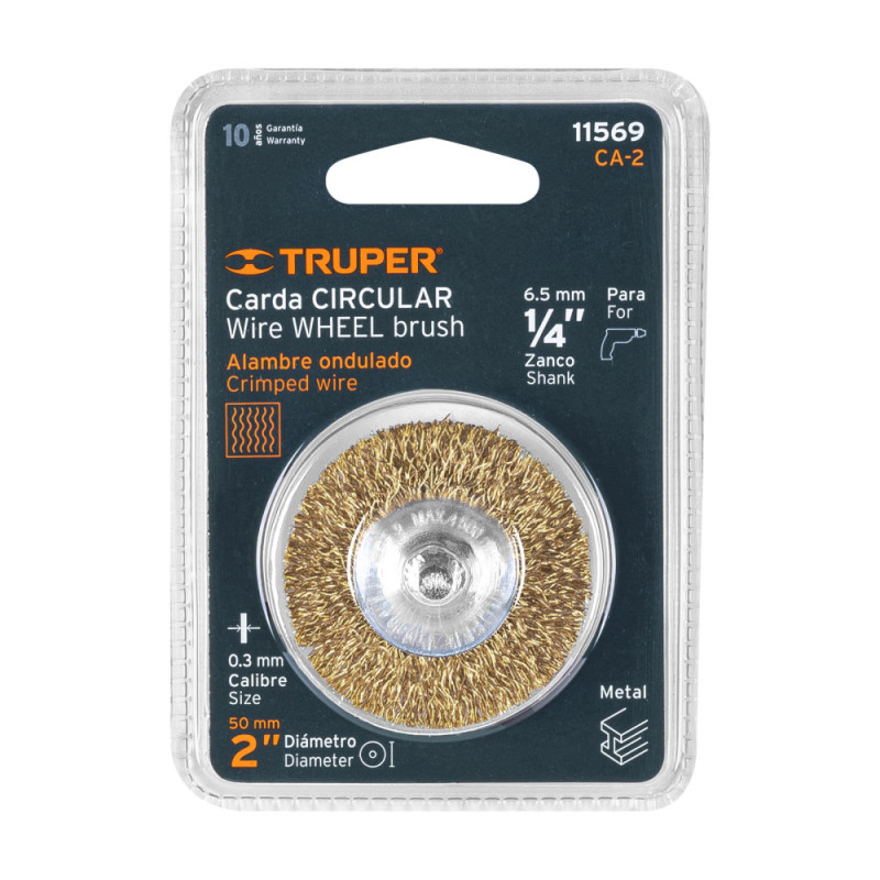 Escobilla Carda circular 2" alambre grueso para taladro TRUPER 11569