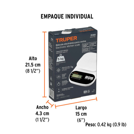 BALANZA DIGITAL 2 AAA 5 KG 15160 TRUPER
