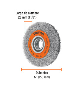 Escobilla Carda alambre ondulado 6" x 13/16" para esmeril 11523 TRUPER