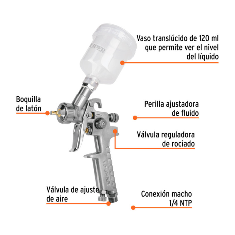 PISTOLA DE GRAVEDAD COMPACTA HVLP vaso plástico 11097 TRUPER PISTOLA DE GRAVEDAD COMPACTA HVLP vaso plástico 11097 TRUPER