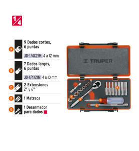 JUEGO DADOS 1/4 X 20 PZ 13981 TRUPER