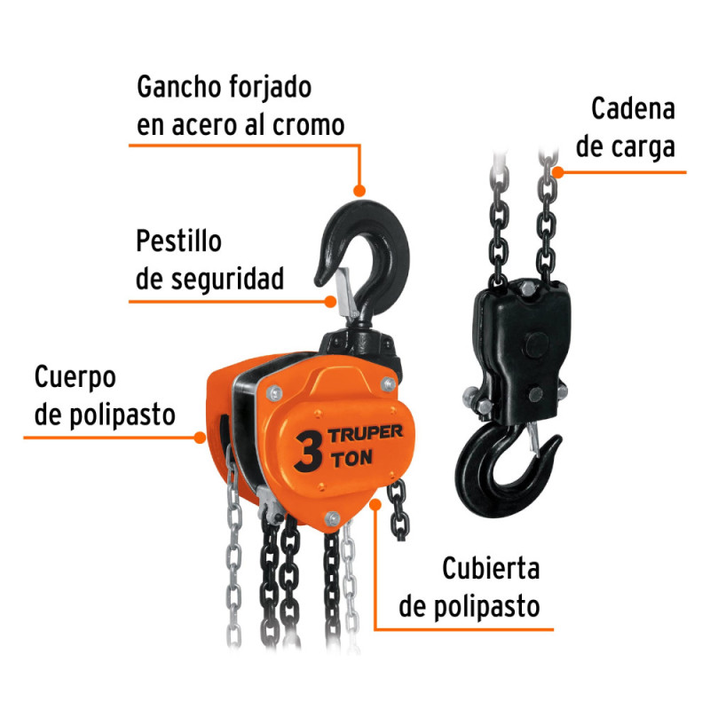 TECLE industrial de cadena - polipasto - 3 ton truper 16827 TECLE industrial de cadena - polipasto - 3 ton truper 16827
