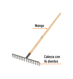 Rastrillo recto de 16 dientes mango de 60" 17880 TRUPER