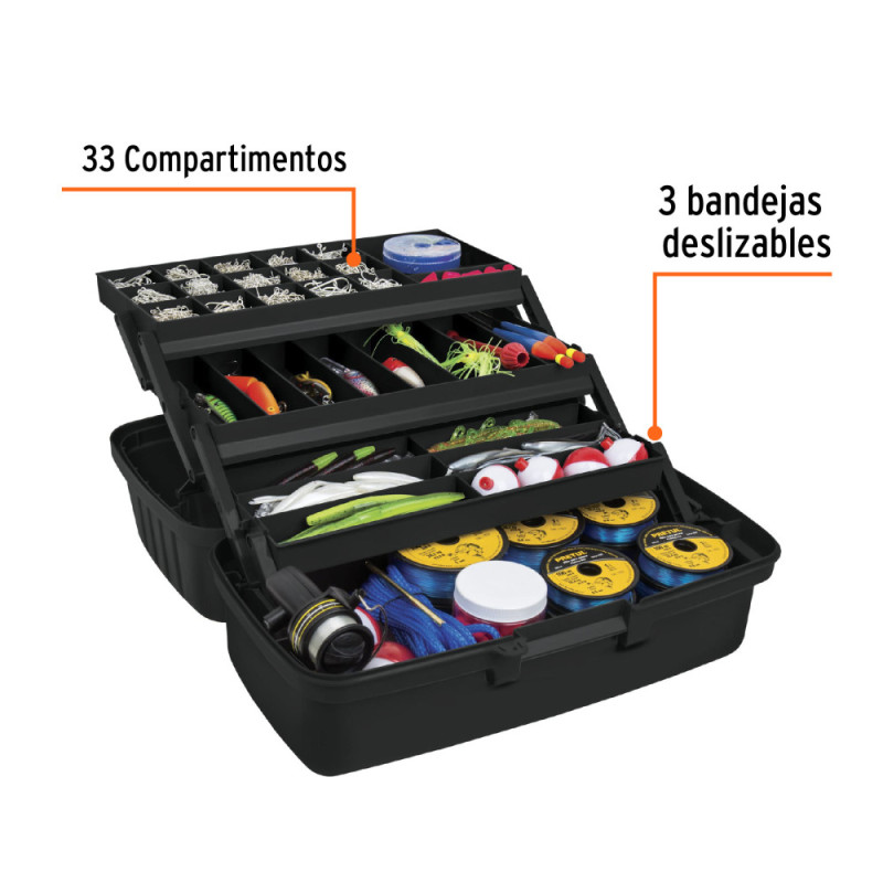 Caja para pesca de 16" con 3 bandejas deslizables 10539  Truper