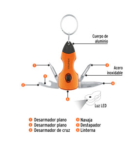 Llavero Multiherramienta 6 funciones con LED Truper 13336