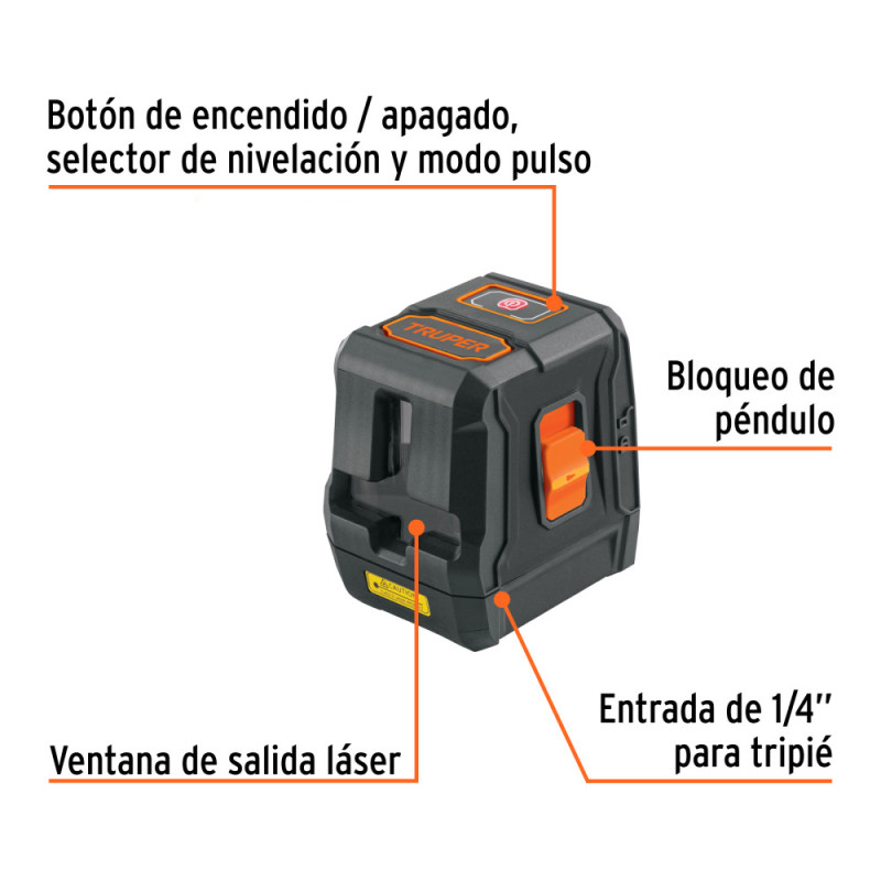 Nivel láser rojo lineas cruzadas alcance 10 m  TRUPER 17079
